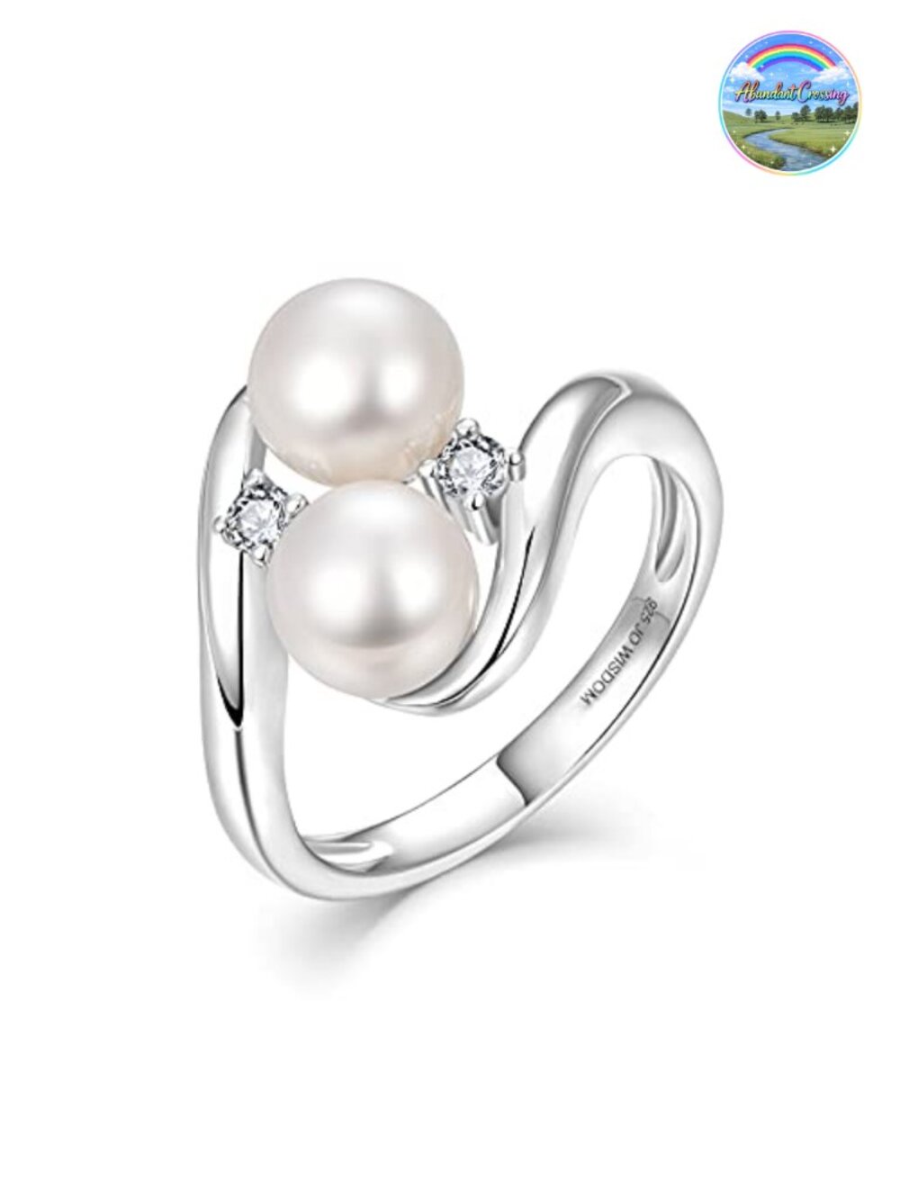 925 Sterling Silver Pearl Ring Two Pearls CZ Women's Statement Ring